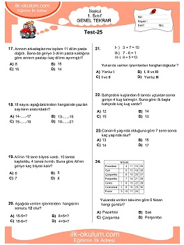 ilkokul 1. Sınıf Genel Tekrar Testleri 